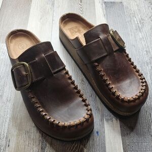 White Mountain Foodbeds Women's Leather Bayberry Clogs Brown Size 11